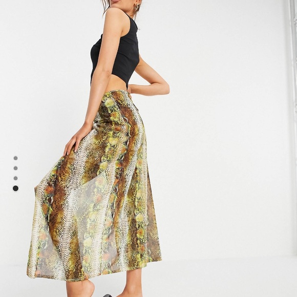 LUXE PALM mesh animal print maxi skirt cover up size L - Picture 6 of 8